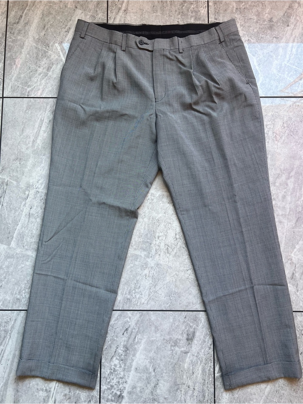 Lauren Ralph Lauren Dress Pants Men Gray/Black Houndstooth Pleated Cuffed 38W30L